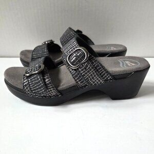 Dansko Sandals Women 38 Gray Pewter Embossed Leather Sophie Comfort Wedge 7.5 8